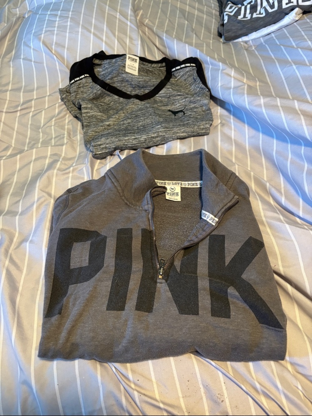 Victoria's Secret PINK Gray Quarter-Zip Pullover and Gray Heather Tee